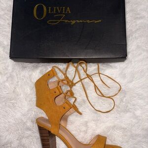 Women's Mustard Suede Lace-Up Heels